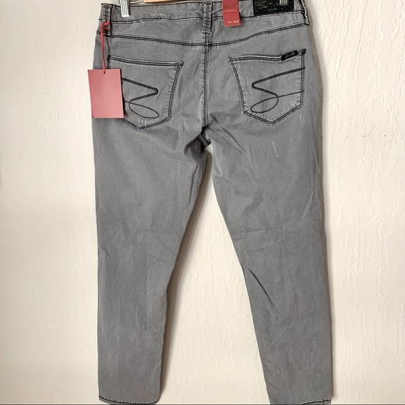 NWT SEVEN7 Distressed Zipper Embellished Grey Skinny Jeans Gray Size 12P - Picture 15 of 16